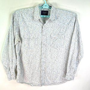 Classic Western Pearl Snap Button Up Shirt Mens SZ XXL White Blue Paisley Print